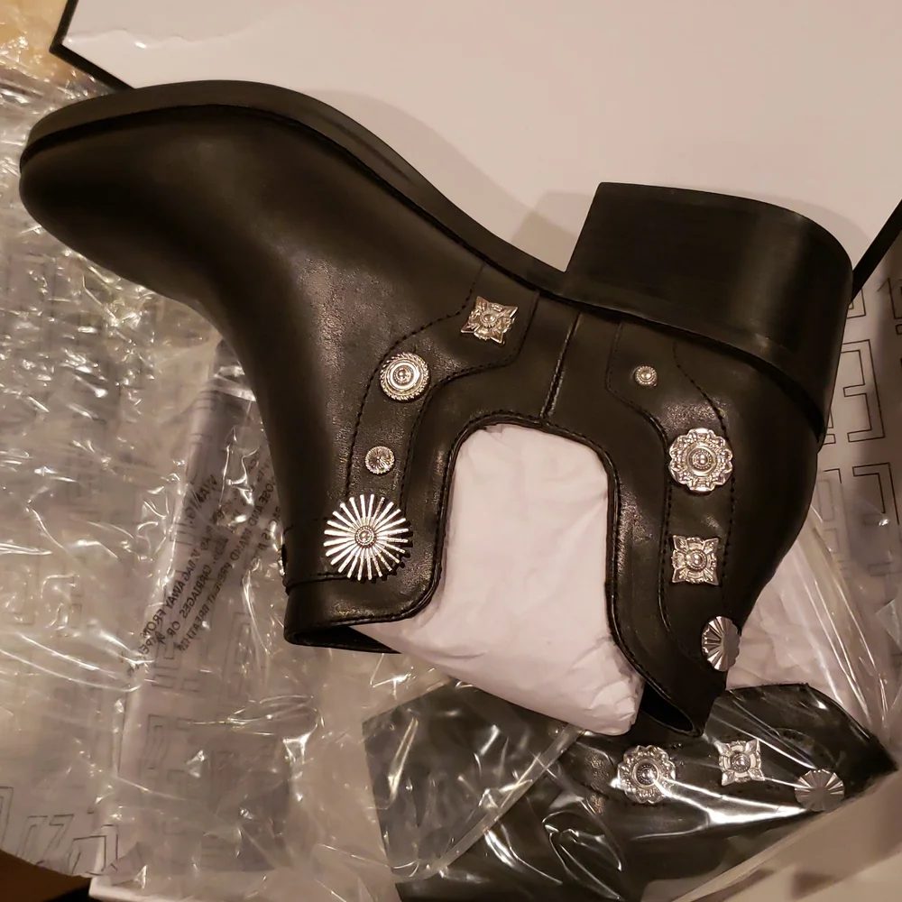 Miista New Boots Black Stud Embellished Booties Leather Women's 9.5 Chic! - Picture 16 of 17